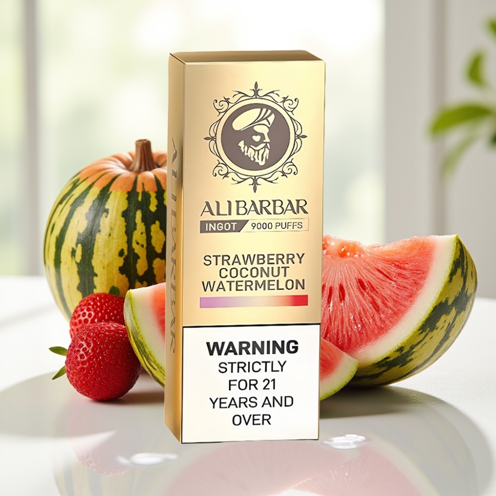 Alibarbar Ingot 9000 Puffs Fresa Coco Sandía 22ml LED Display