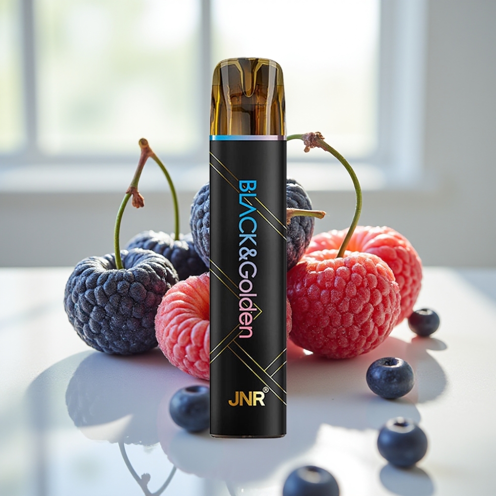 JNR Black&Golden 800 Puffs Disposable Vape Frambuesa Azul Cereza