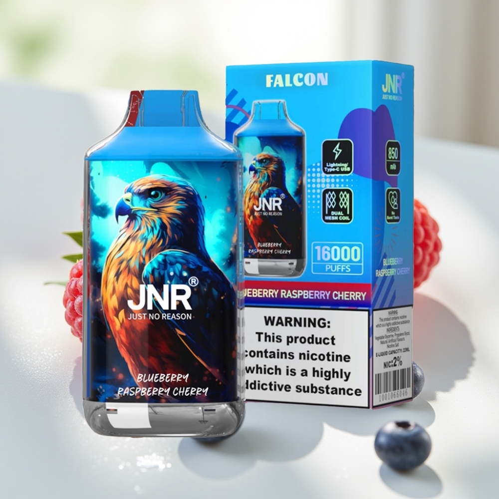JNR Falcon 16000 Puffs Dispositivo Vape Arándano Frambuesa Cereza con Dual Mesh Coil y 22ml
