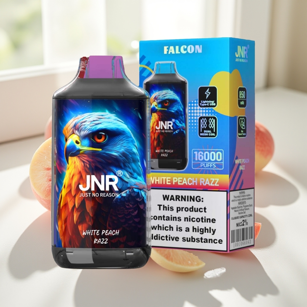JNR Falcon 16000 Puffs Durazco Blanco Frambuesa Dual Mesh Coil Smart LED Display