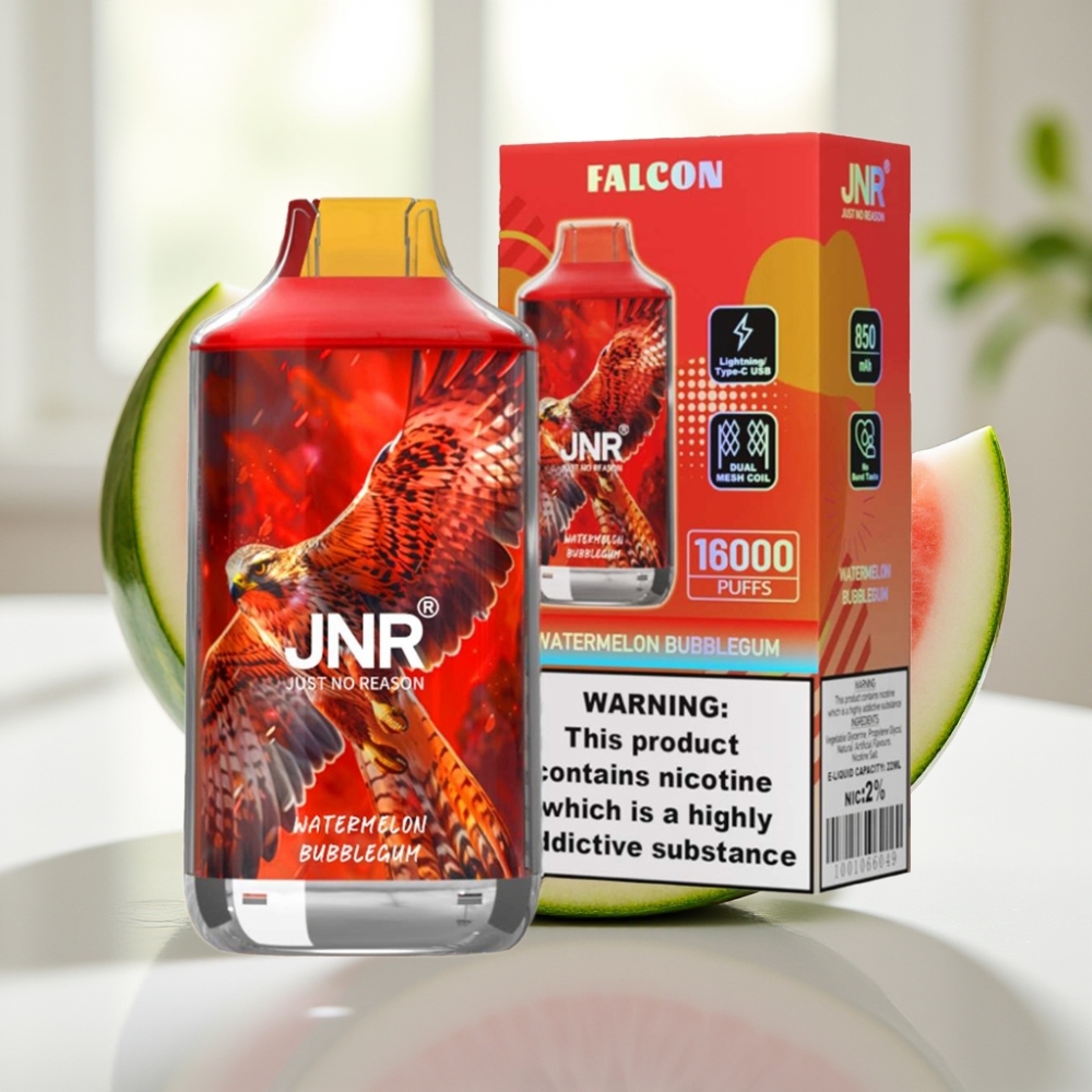 JNR Falcon Sandía Chicle 16000 Puffs 22ml Dual Mesh Coil