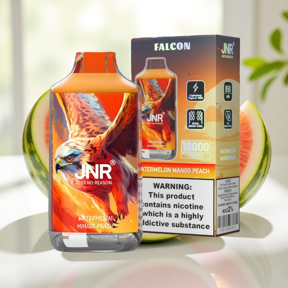 JNR Falcon Sandía Mango Durazno 16000 Puffs Dual Mesh Coil Smart LED Display