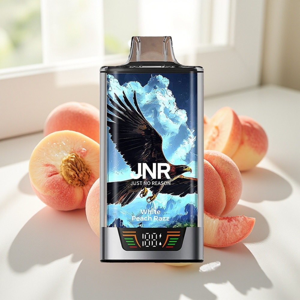 JNR Falcon Pro 28000 Disposable Vape Durazno Blanco Frambuesa Dual Mesh Coil USB-C