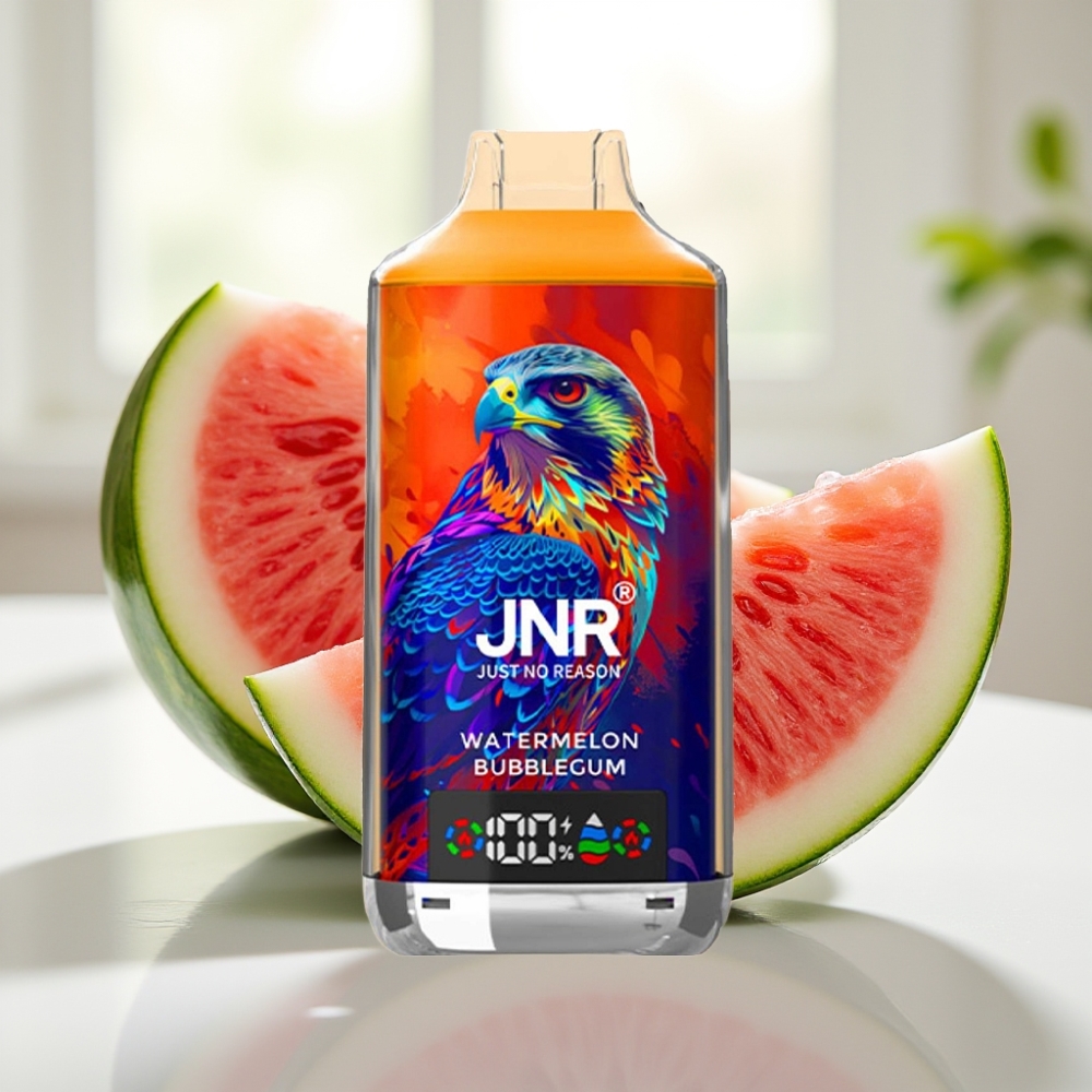 JNR Falcon X 18000 Puffs Sandía Chicle Dual Mesh Coil Digital Display