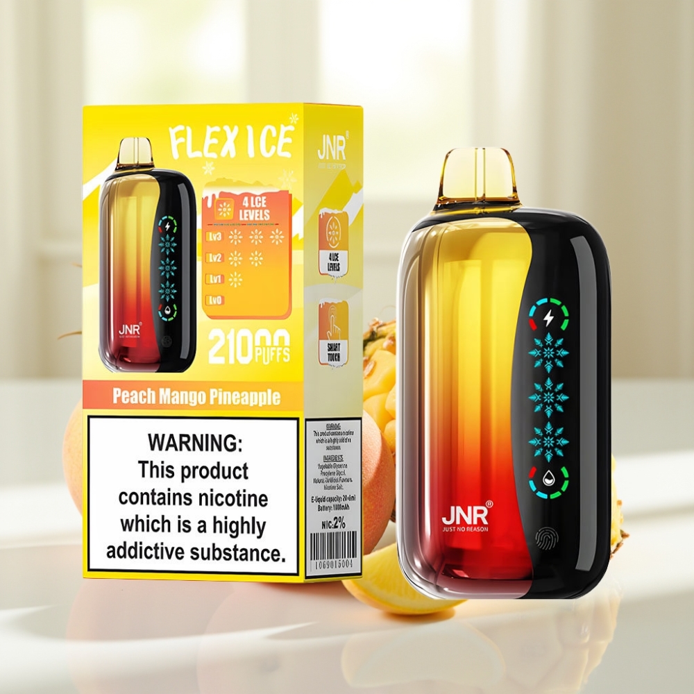 JNR Flex Ice 21000 Puffs Durazno Mango Piña Pantalla Táctil Aire Ajustable