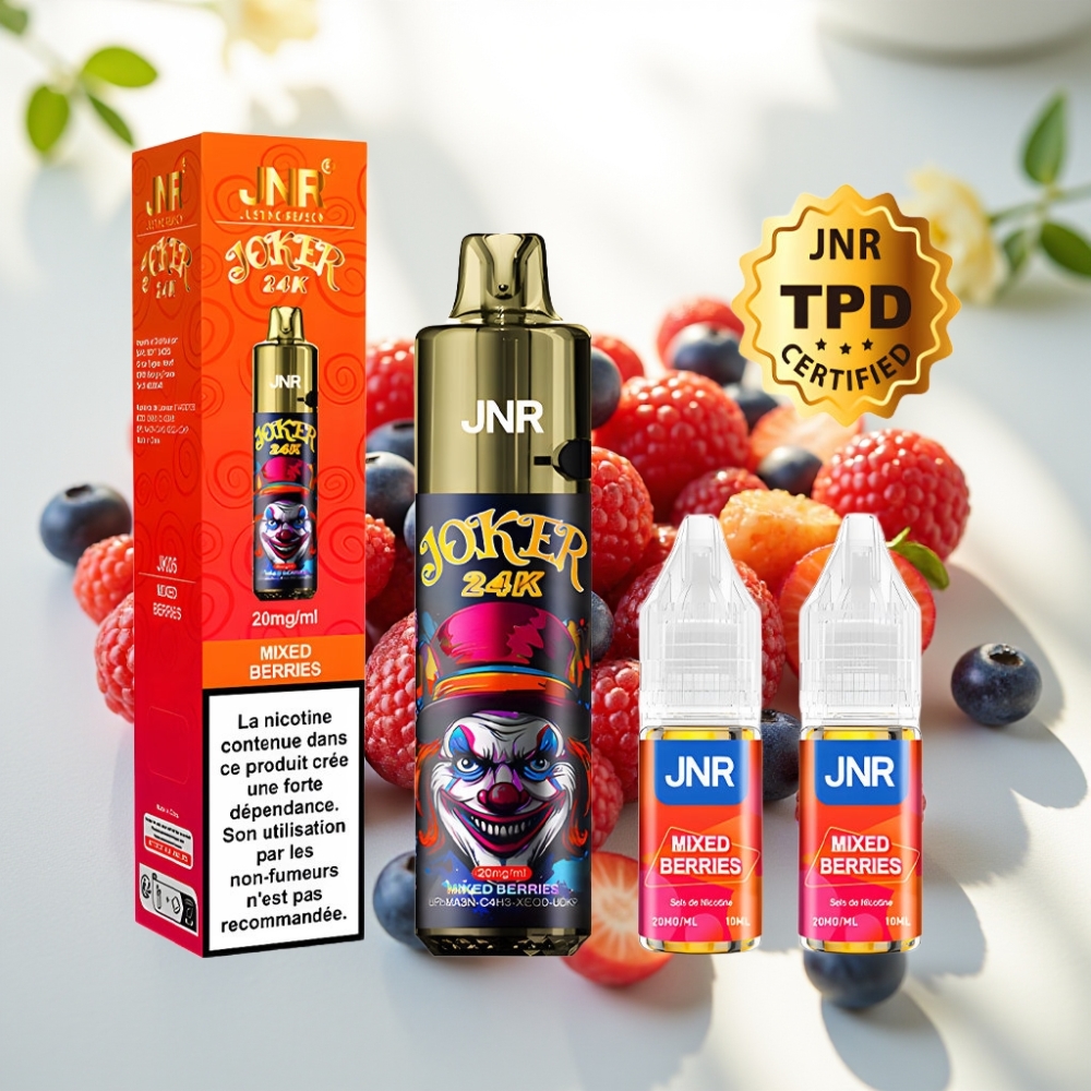JNR Joker 24K Puffs Disposable Vape Bayas Mixtas 2+10ml Recargable 800mAh