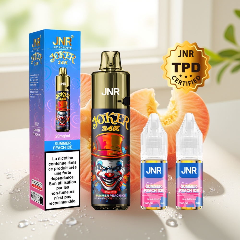 JNR Joker 24K Puffs Disposable Vape Durazno de Verano Helado con 800mAh y Recargable Tipo-C