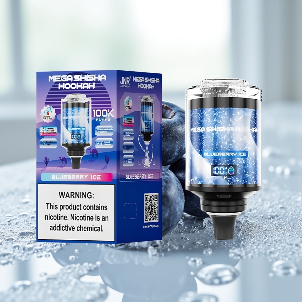 JNR Mega Shisha Hookah 100K Blueberry Ice con Pantalla Inteligente y Carga Tipo-C