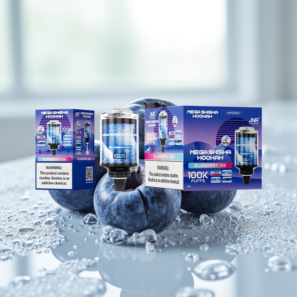 JNR Mega Shisha Hookah 100K Blueberry Ice con Pantalla Inteligente y Carga Tipo-C