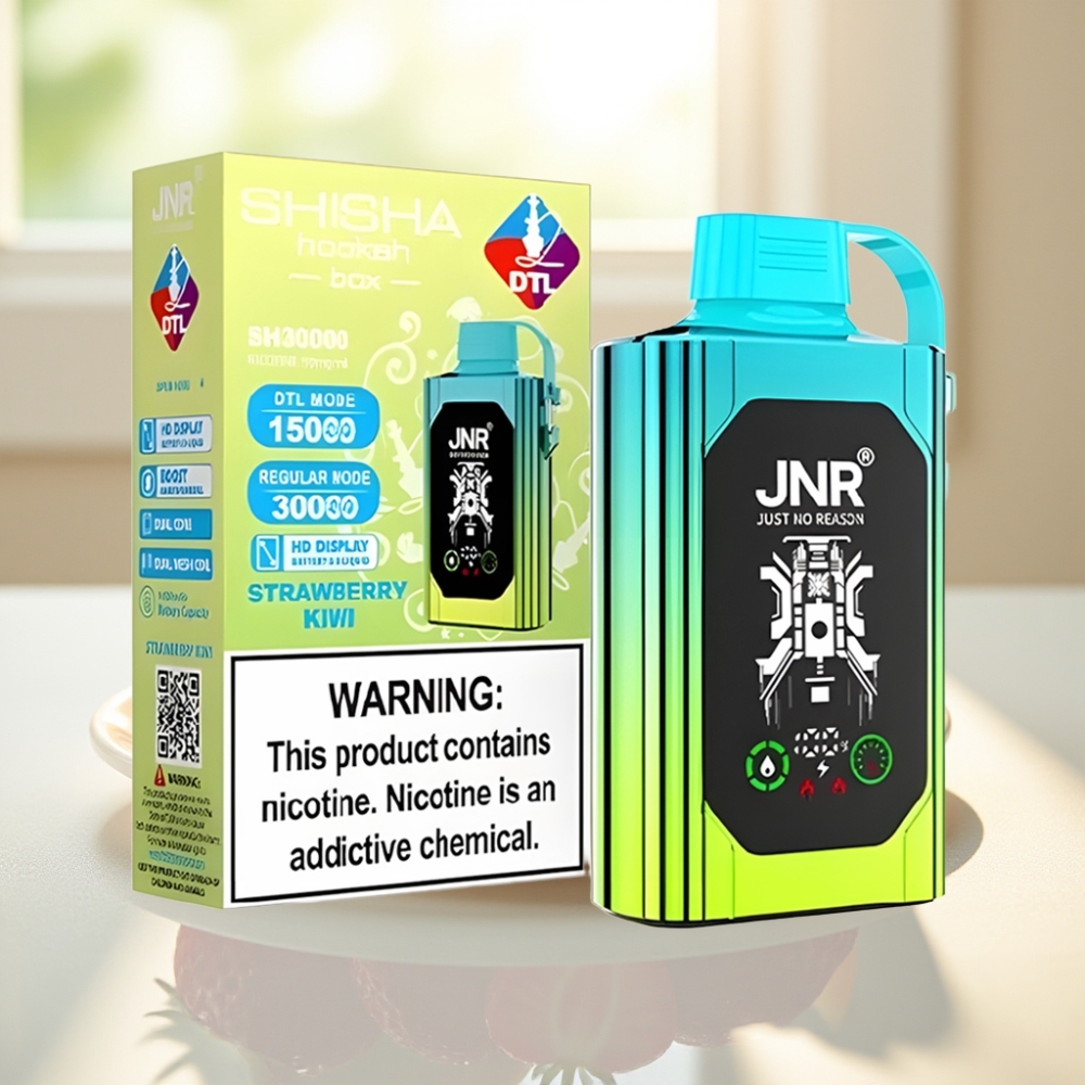 JNR Shisha Hookah Box 20500 Puffs Disposable Vape Fresa Kiwi HD Display Dual Mesh Coil