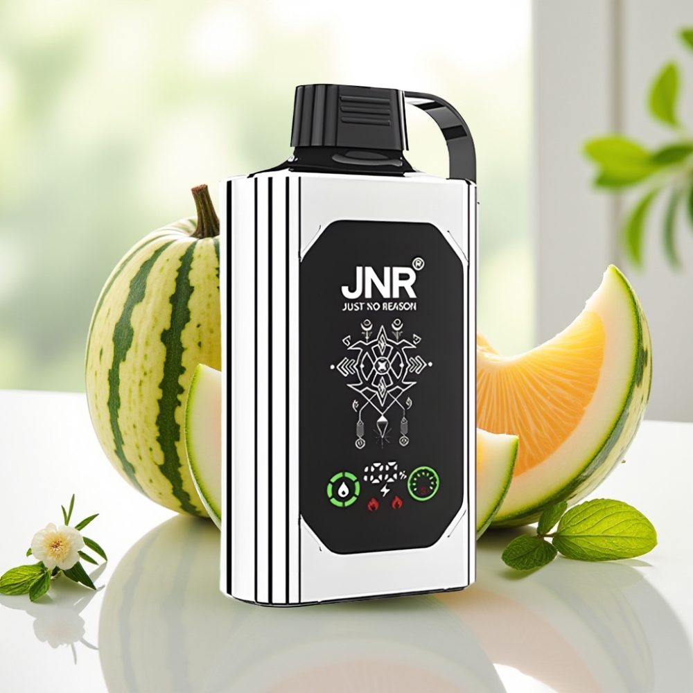 JNR Shisha Hookah Box 20500 Puffs Disposable Vape Melón Doble Menta HD Display Dual Mesh Coil