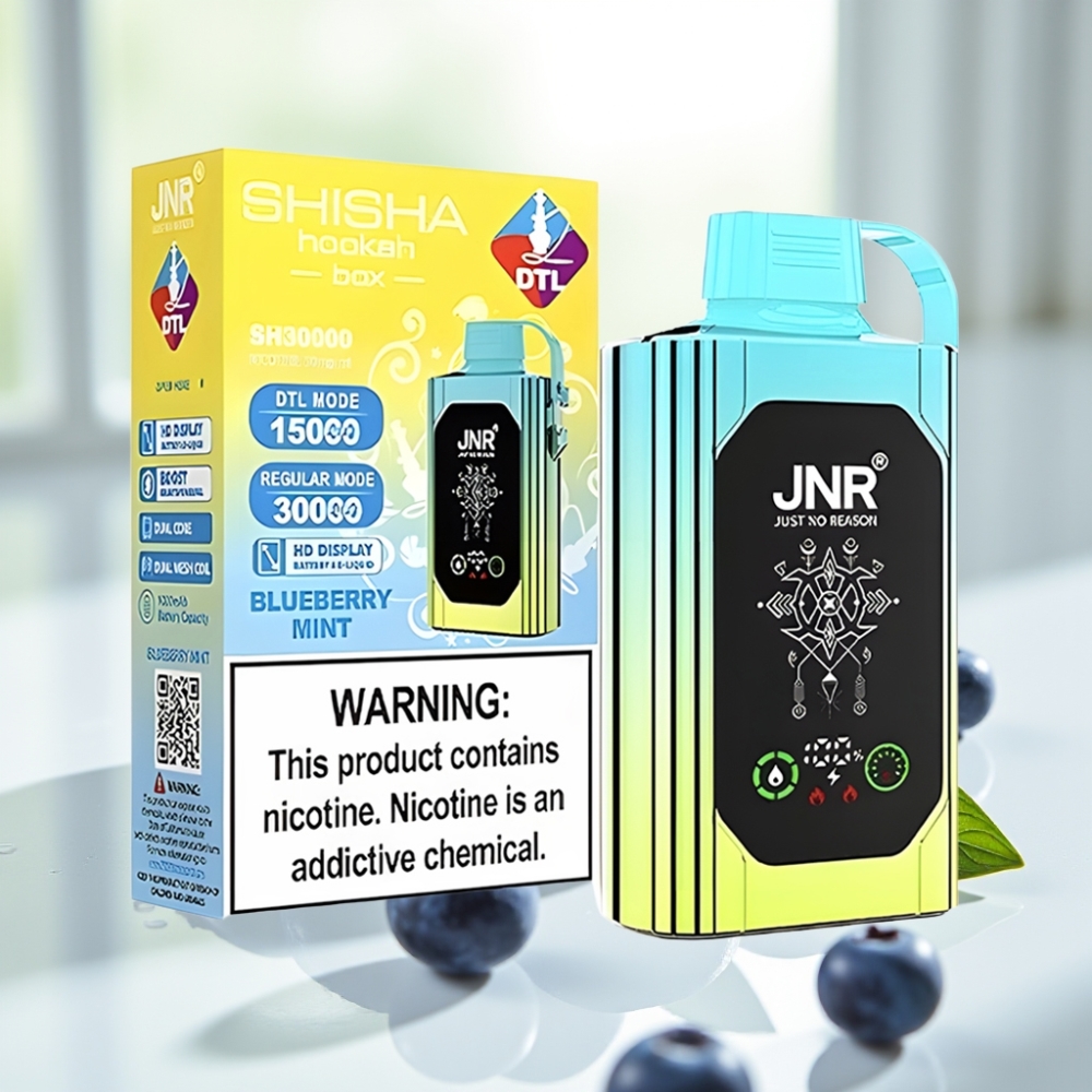 JNR Shisha Hookah Box 20500 Puffs Disposable Vape Menta Arándano con Dual Mesh Coil & Dual Core