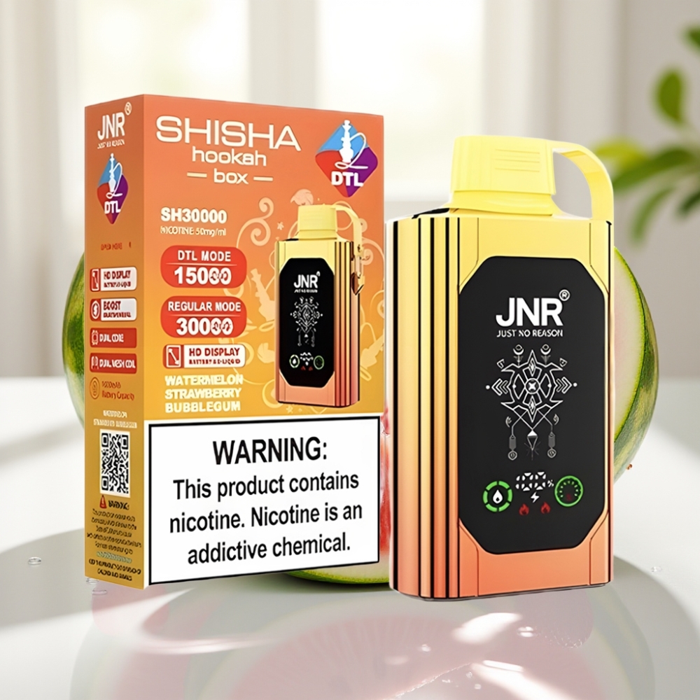 JNR Shisha Hookah Box 20500 Puffs Disposable Vape Sandía Fresa Chicle Pantalla HD Dual Mesh Coil