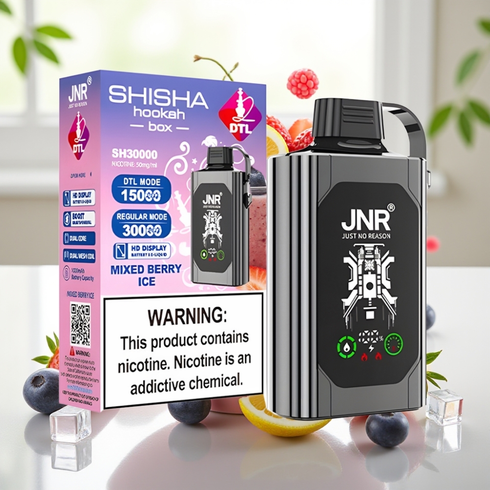 JNR Shisha Hookah Box 20500 Puffs Dispositivo Vapear Desechable Bayas Mixtas Heladas con Pantalla HD y Carga Rápida Type-C
