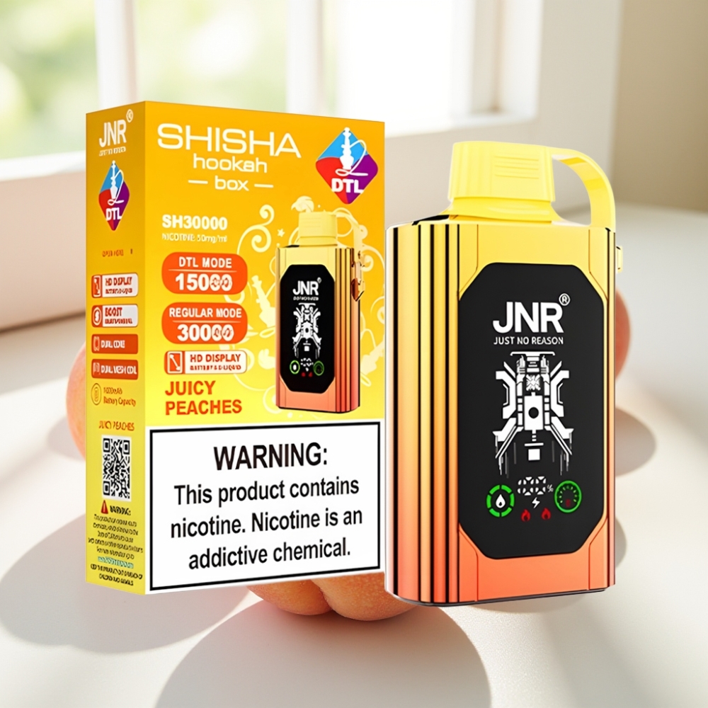 JNR Shisha Hookah Box 20500 Puffs Durazno Jugoso HD Display