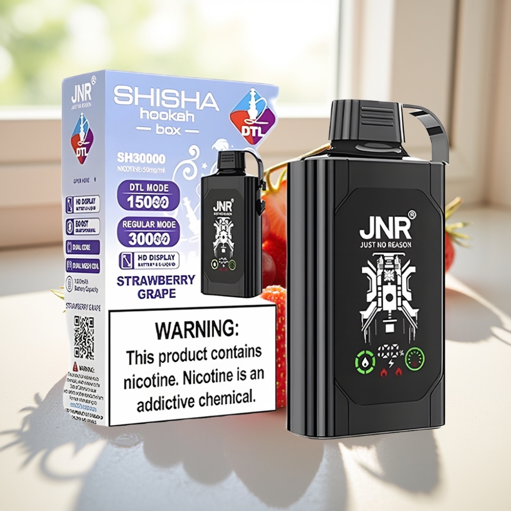 JNR Shisha Hookah Box 20500 Puffs Fresa Uva HD Display Dual Mesh Coil