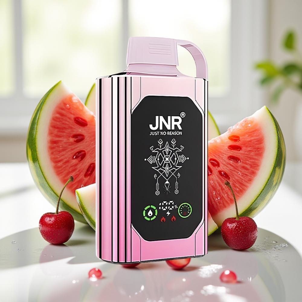 JNR Shisha Hookah Box HD Display 20500 Puffs Cereza Sandía Helada Dual Mesh Coil