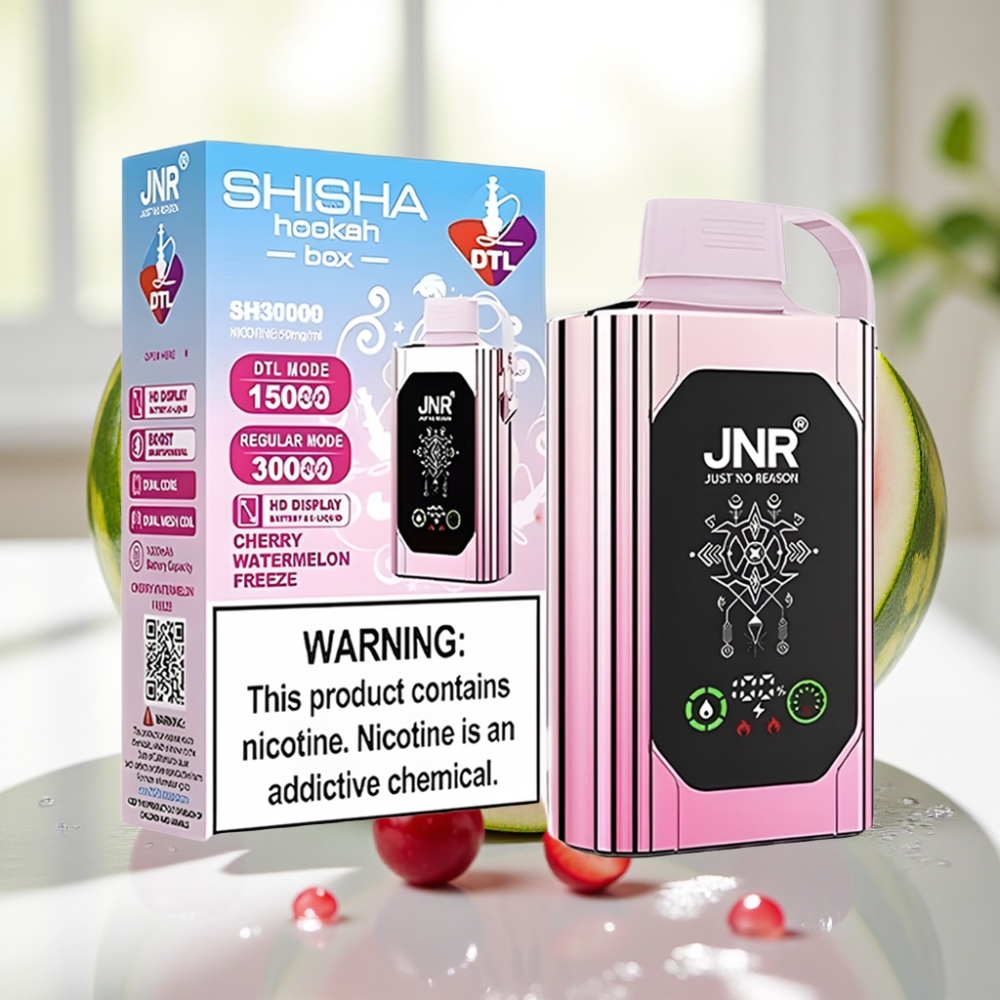 JNR Shisha Hookah Box HD Display 20500 Puffs Cereza Sandía Helada Dual Mesh Coil
