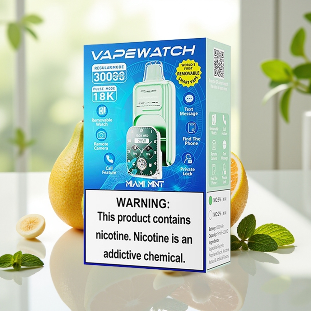 JNR VapeWatch 30000 Puffs Vape Desechable Miami Menta con 19mL y Carga Rápida Type-C