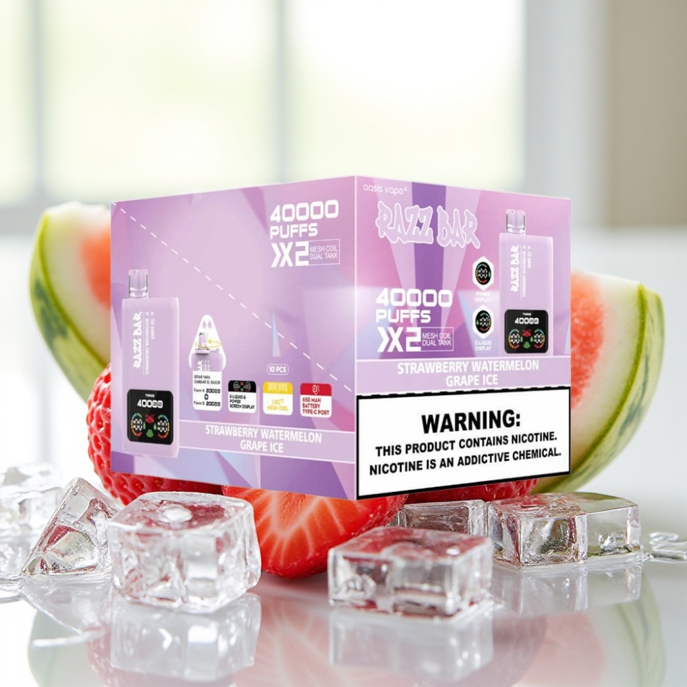 Razz Bar 40000 Puffs Display FRESA SANDÍA & UVA HIELO Tipo-C 650mAh