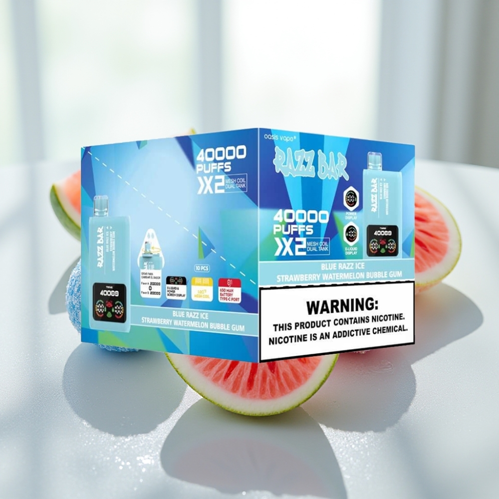 Razz Bar 40000 Puffs Disposable Vape BLUE RAZZ ICE-FRESA SANDÍA CHICLE BURBUJA Pantalla de Potencia 650mAh