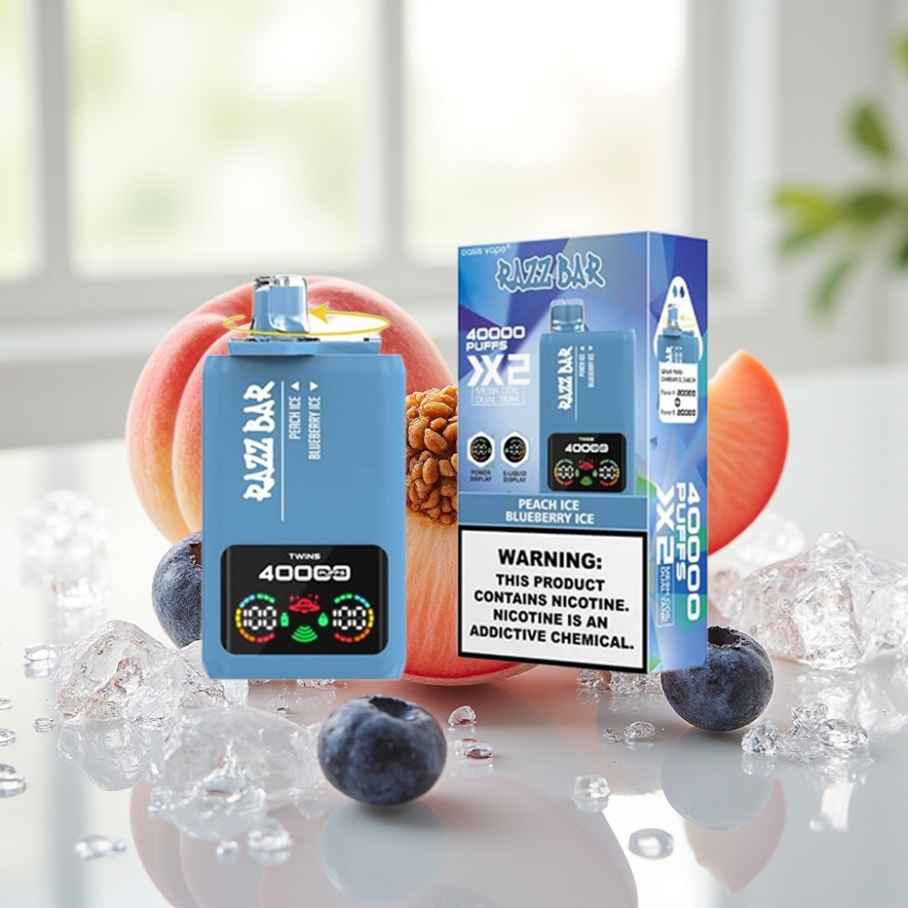 Razz Bar 40000 Puffs Disposable Vape DUAL MESH 1.0Ω×2 - DURAZNO HELADO & ARÁNDANO HELADO