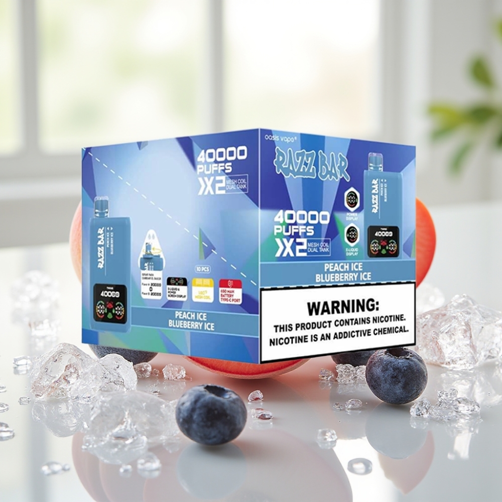 Razz Bar 40000 Puffs Disposable Vape DUAL MESH 1.0Ω×2 - DURAZNO HELADO & ARÁNDANO HELADO