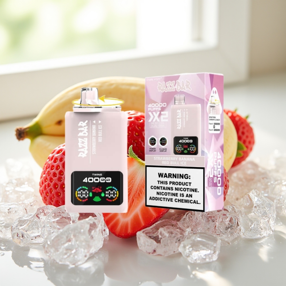 Razz Bar 40000 Puffs Disposable Vape FRESA PLÁTANO & RED BULL ICE con Pantalla y Tipo-C