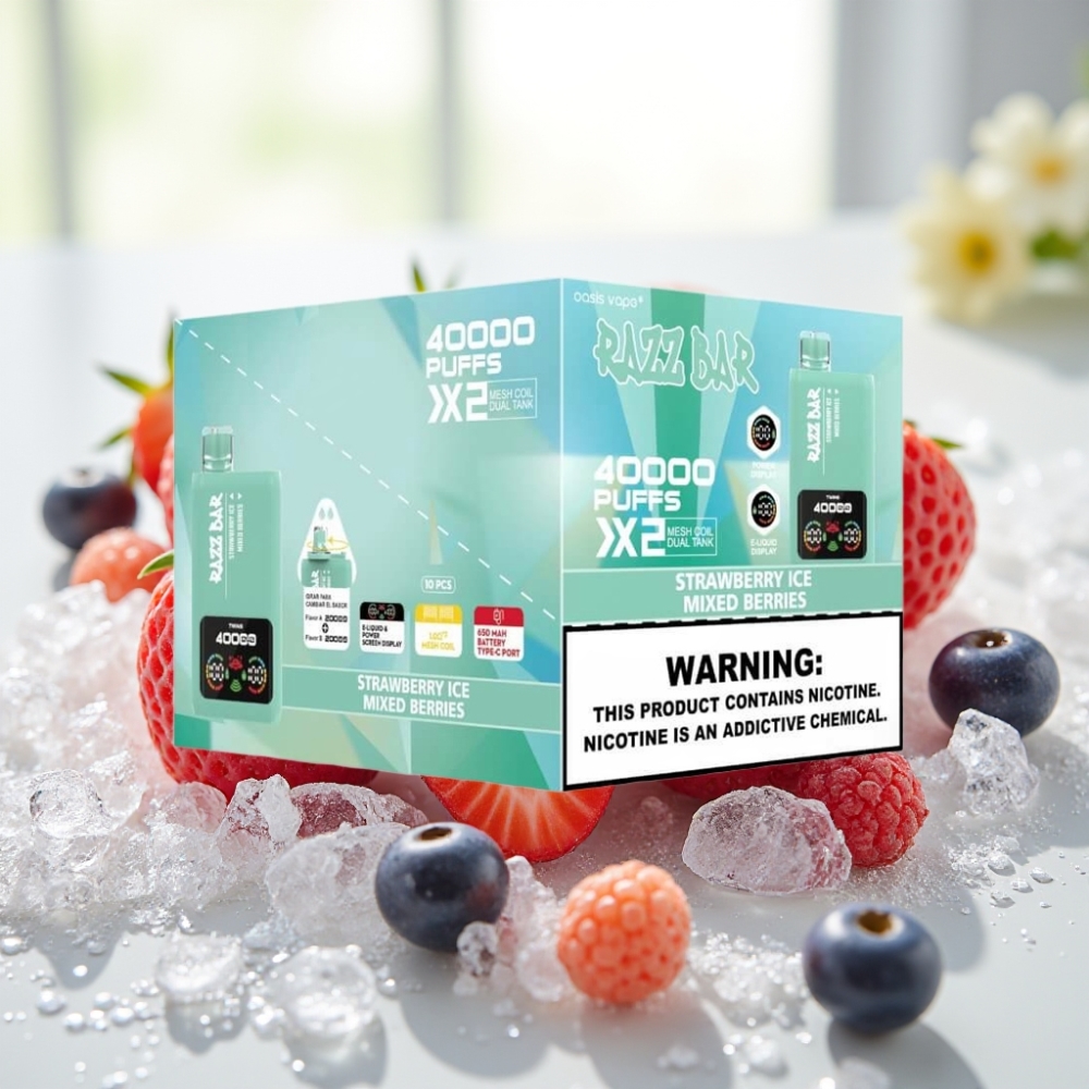 Razz Bar 40000 Puffs Disposable Vape Fresa Hielo & Frutas del Bosque Pantalla de Potencia