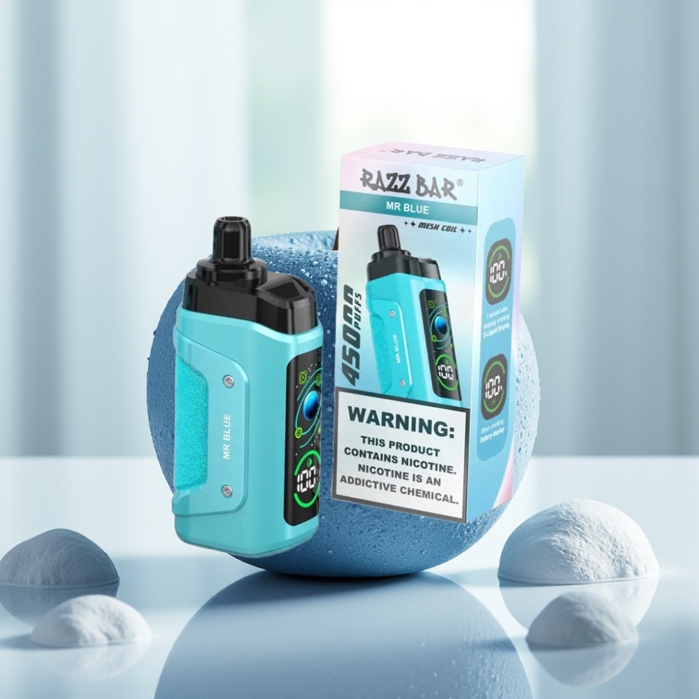 Razz Bar 45000 Puffs Disposable Vape Mr Azul con Bobina Mesh 1.0 Ohm y Flujo de Aire Ajustable