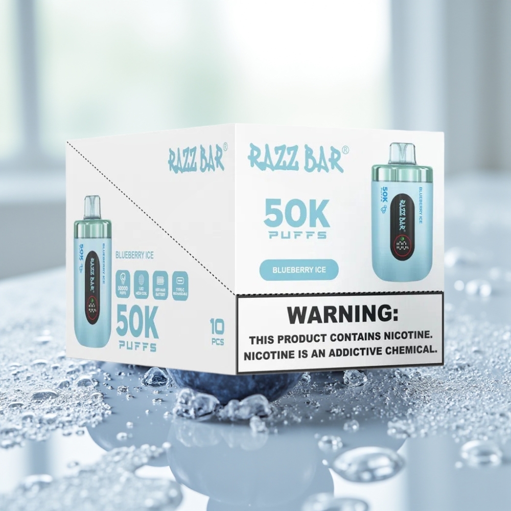 Razz Bar 50K Puffs Disposable Vape Blueberry Ice 650 Mah Recargable Tipo-C 2% Nicotina