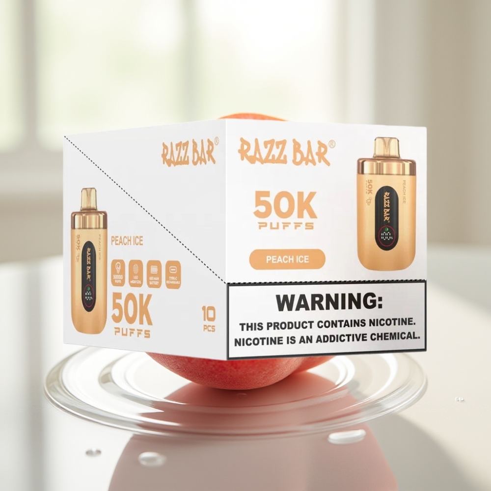 Razz Bar 50K Puffs Disposable Vape Melocotón Hielo Tipo-C Recargable 650mAh